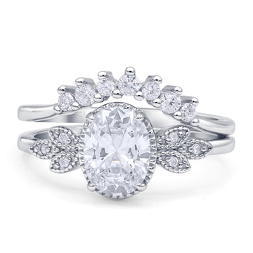Vintage Style Band Oval Piece Bridal Set Ring Cubic Zirconia 925 Sterling Silver Wholesale